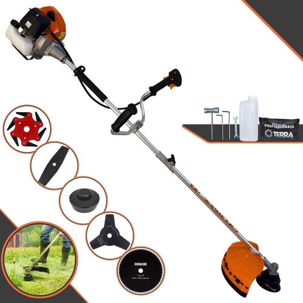 Roçadeira Completa Terra GRHB430 Bipartida À Gasolina 2T 43cc 1,7HP Com Carretel + Lâmina Facão + Lâmina 3 Pontas + Lâmina 6 Pontas + Lâmina 80 Dentes