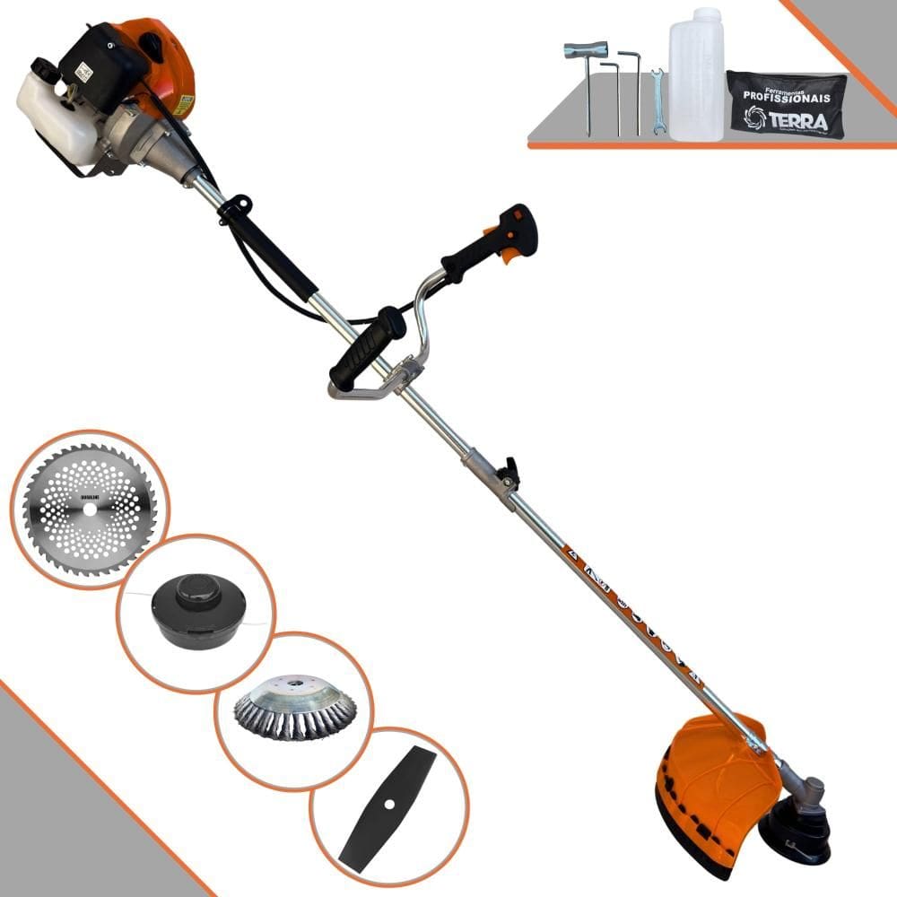 Roçadeira À Gasolina GRHB430 Bipartido Terra 1,7HP 43cc 12.000rpm Com 4 Opções de Corte Lâmina Facão, Lâmina 40 Dentes Vídea, Carretel e Escova de Aço