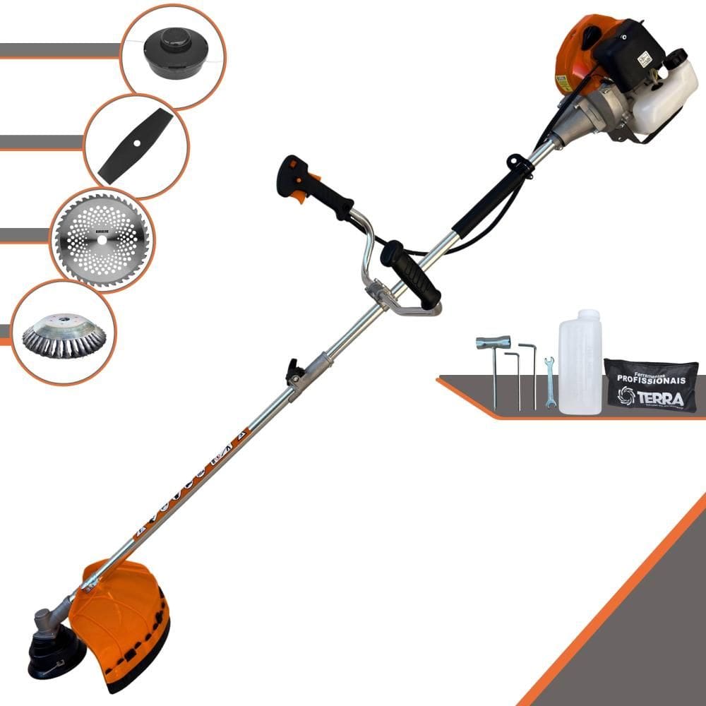 Roçadeira Terra GRHB-430 Bipartido À Gasolina 43cc 1,7HP Completa 4 Em 1 Com Carretel de Nylon + Lâmina 2 Pontas + Lâmina 40 Dentes + Escova de Aço