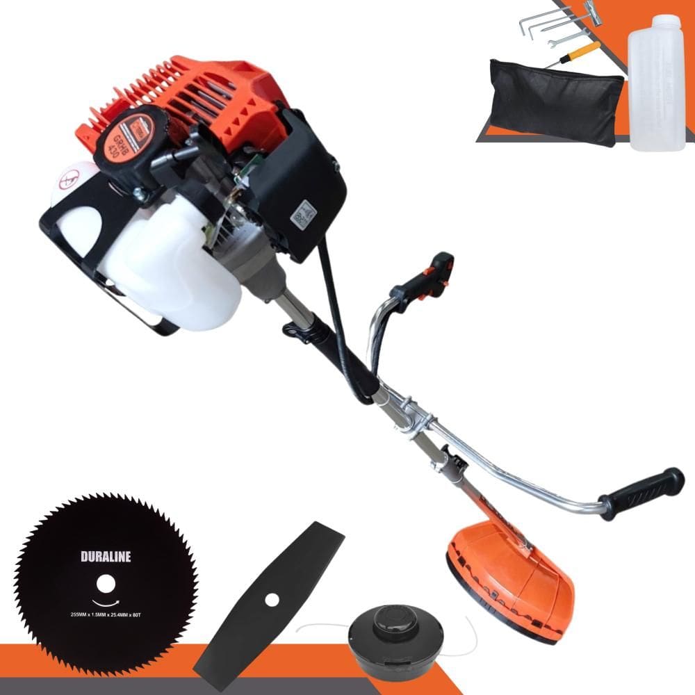 Roçadeira Terra GRHB430 Bi-Partida À Gasolina 43cc 1,7HP 12.000rpm Máquina de Corta Grama Completa Com Carretel + Lâmina 2 Pontas + Lâmina 80 Dentes