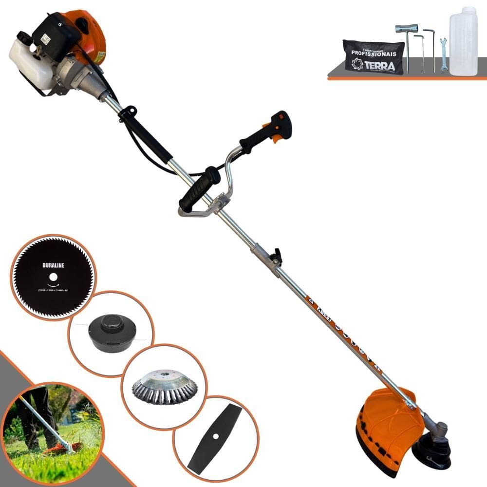 Roçadeira Lateral Completa Terra GRHB-430 Bipartido À Gasolina Motor 2T 1,7HP 43cc 12.000rpm + Kit Extra de Lâmina 80 Dentes e Escova de Aço 38 Cerdas