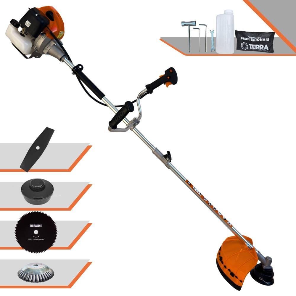 Roçadeira Terra GRHB430 Bi-Partido À Gasolina 2T 43cc 1,7HP Completa Com Carretel de Nylon + Lâmina Facão + Lâmina 80 Dentes + Escova de Aço 38 Cerdas