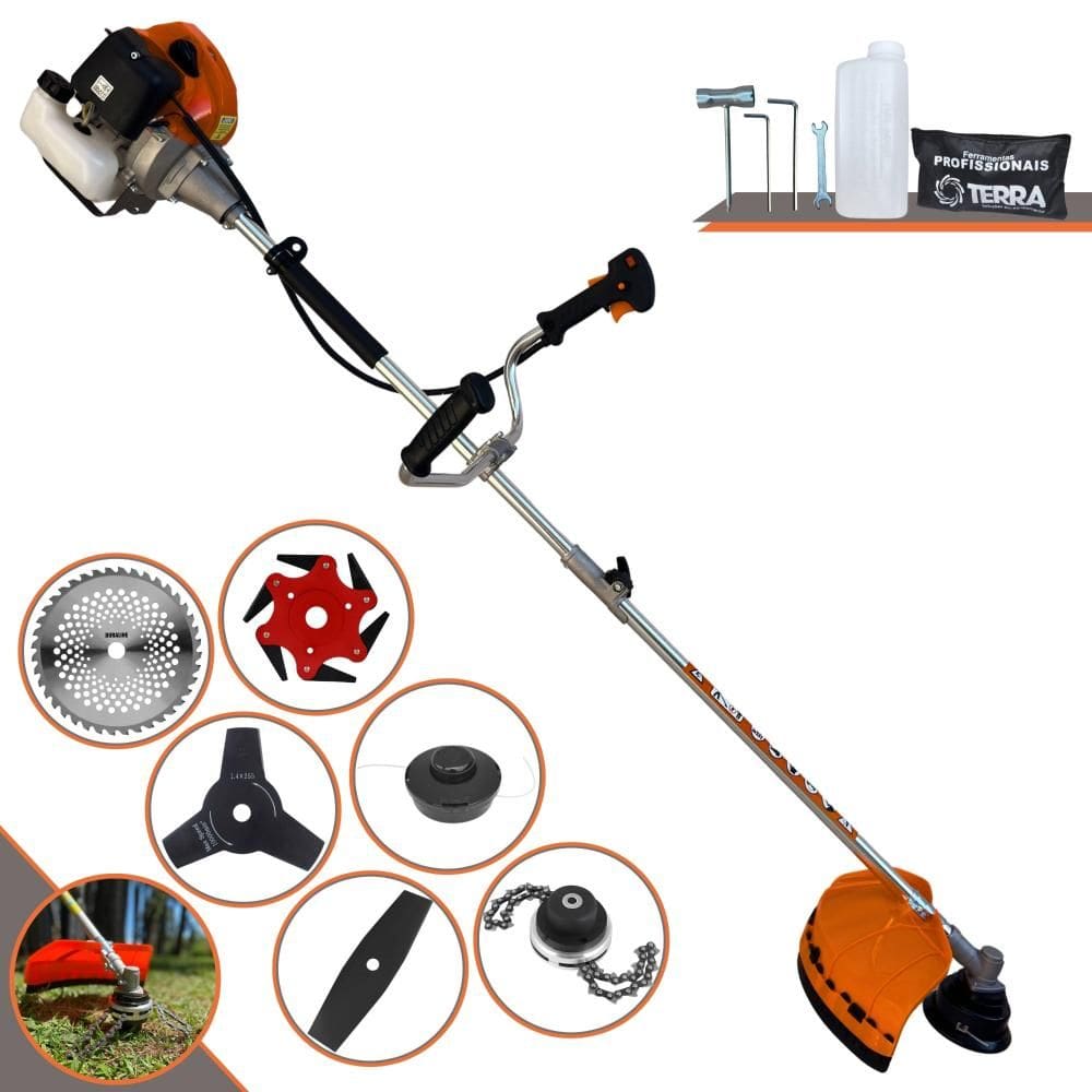 Roçadeira Terra GRHB430 Bi-Partida À Gasolina 1,7HP 43cc Com Carretel + Lâmina Facão + Lâmina 3 Pontas + Lâmina 6 Pontas + Lâmina 40 Dentes + Trimmer