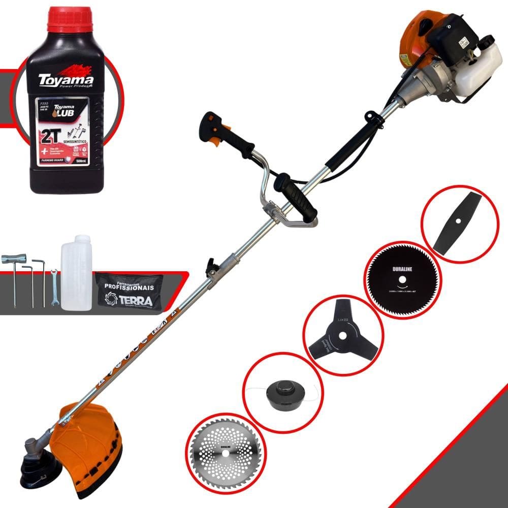 Roçadeira Lateral Máquina de Corta Grama À Gasolina Terra GRHB-430 Bipartida 43cc 1,7HP 12.000rpm Completa Com 5 Opções de Cortes + ÓLEO TOYAMA 2T