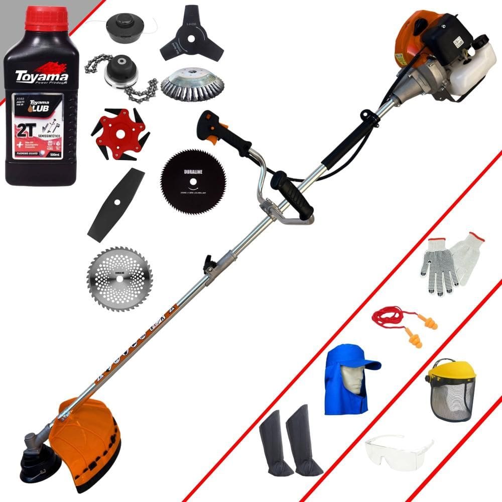 Roçadeira Terra GRHB430 Bipartida 43cc 1,7HP + Facas 2 Pontas, 3 Pontas, 6 Pontas, 40 Dentes de Vídea, 80 Dentes, Trimmer e Escova + EPI + ÓLEO TOYAMA