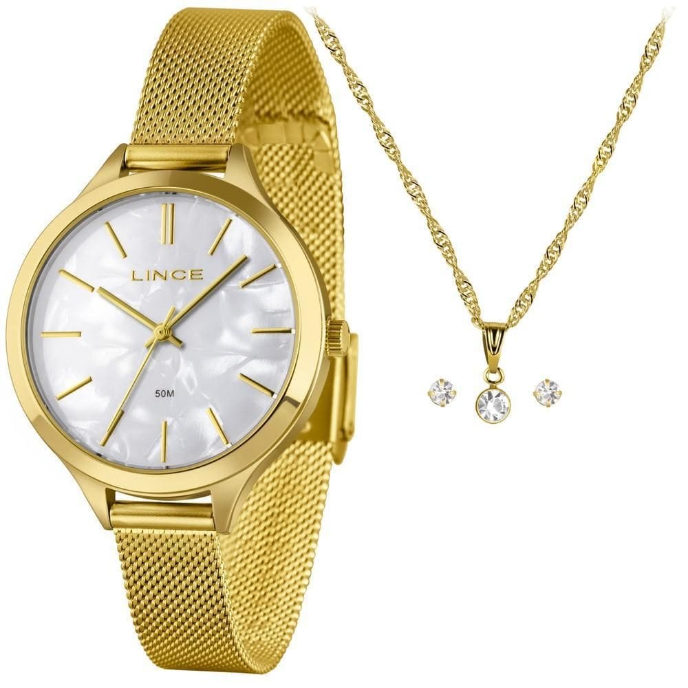 Kit Relógio Feminino Lince Dourado LRGM022L36 K0FLB1KX