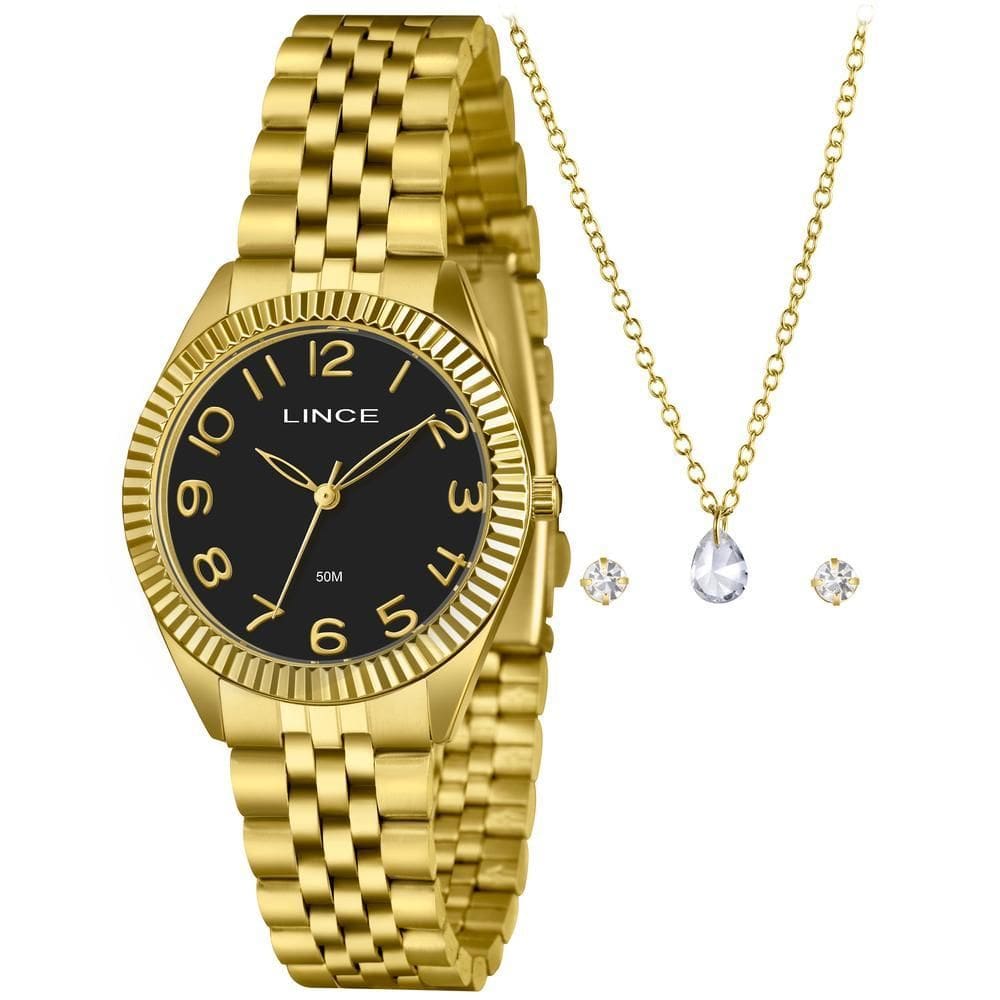 Kit Relógio Feminino Lince Dourado LRGM063L36 K0J6P2KX