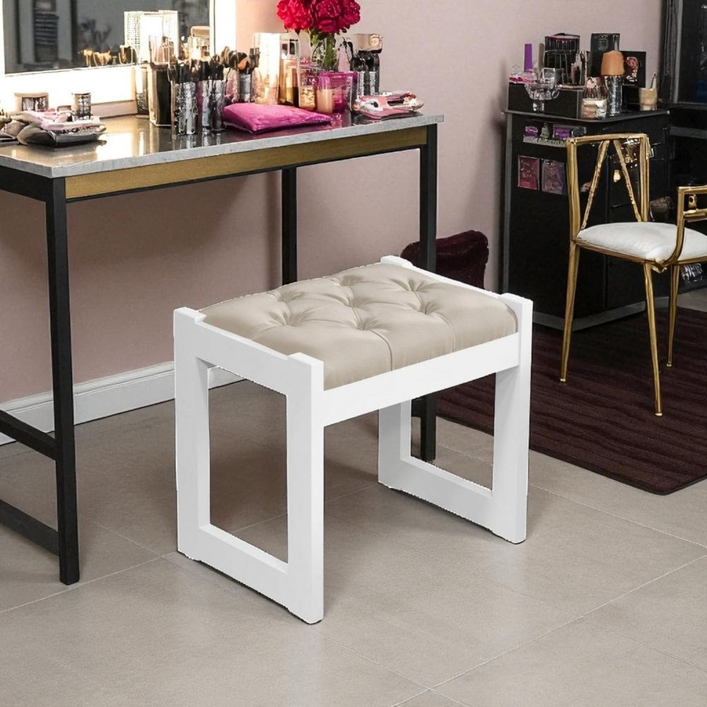 Banqueta baixa puff estofado mdf Luanda quarto luxo Fenix