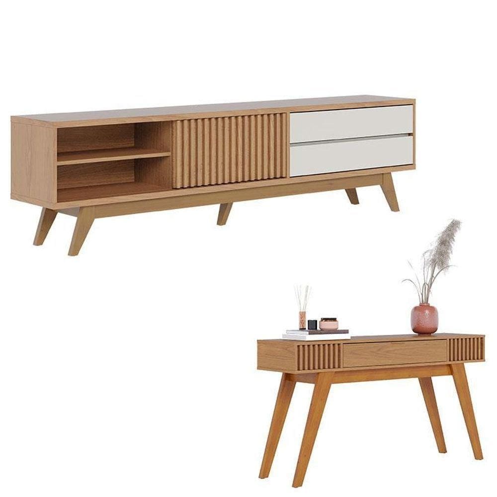 Rack Bancada Veneza Freijó Off White Matte Com Aparador Riviera Freijó – Colibri