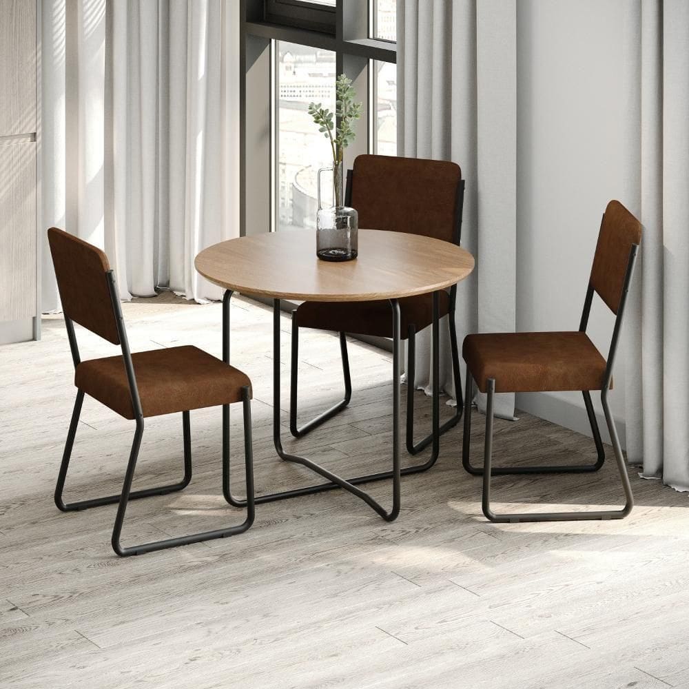 Conjunto 2 Cadeiras De Jantar Next Tecido Courino Whisky Estrutura Preta
