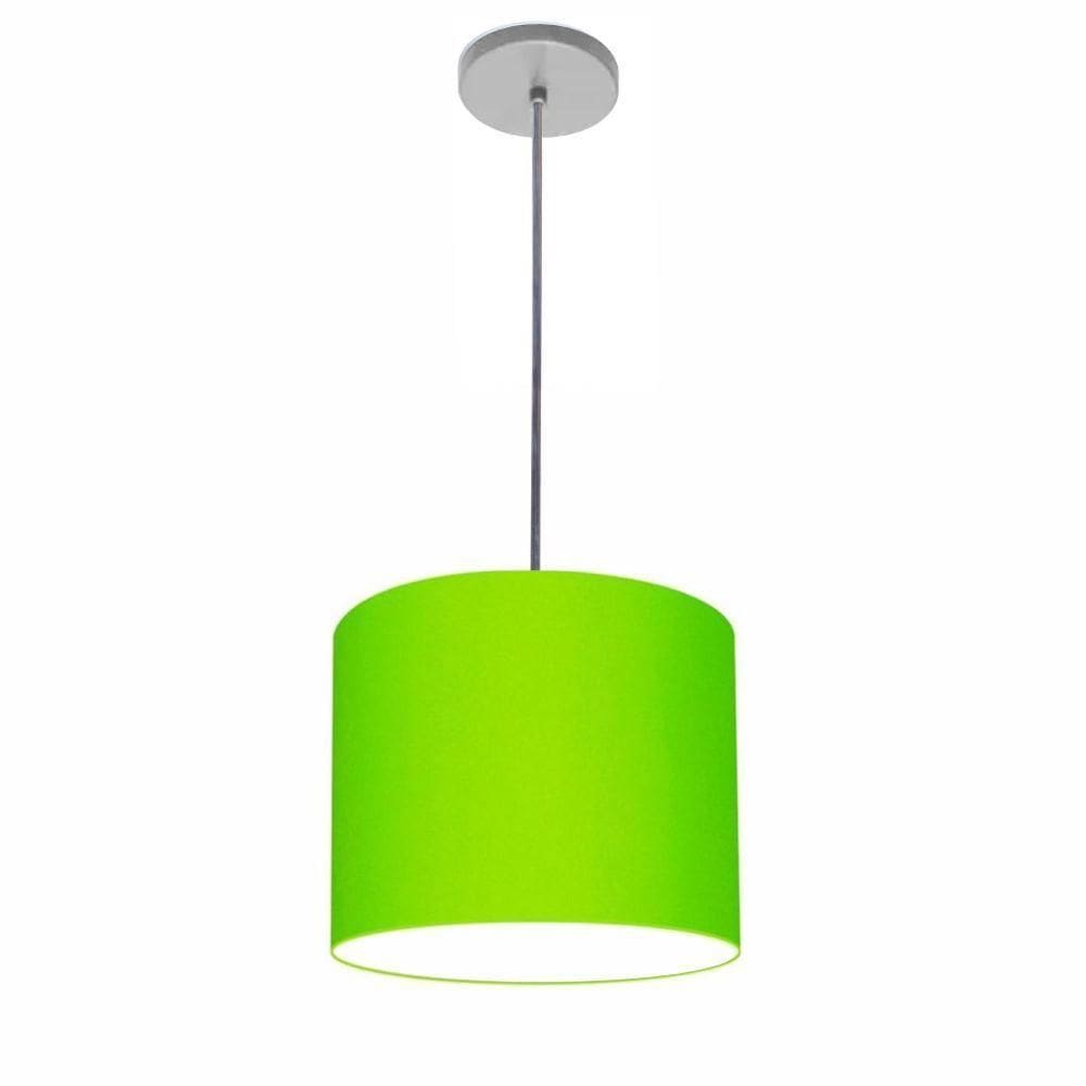Lustre Luminária Pendente Vivare Free Lux Pe-4107cz Cúpula Em Tecido 25x20cm Verde-limão Canopla Cinza E Fio Cristal