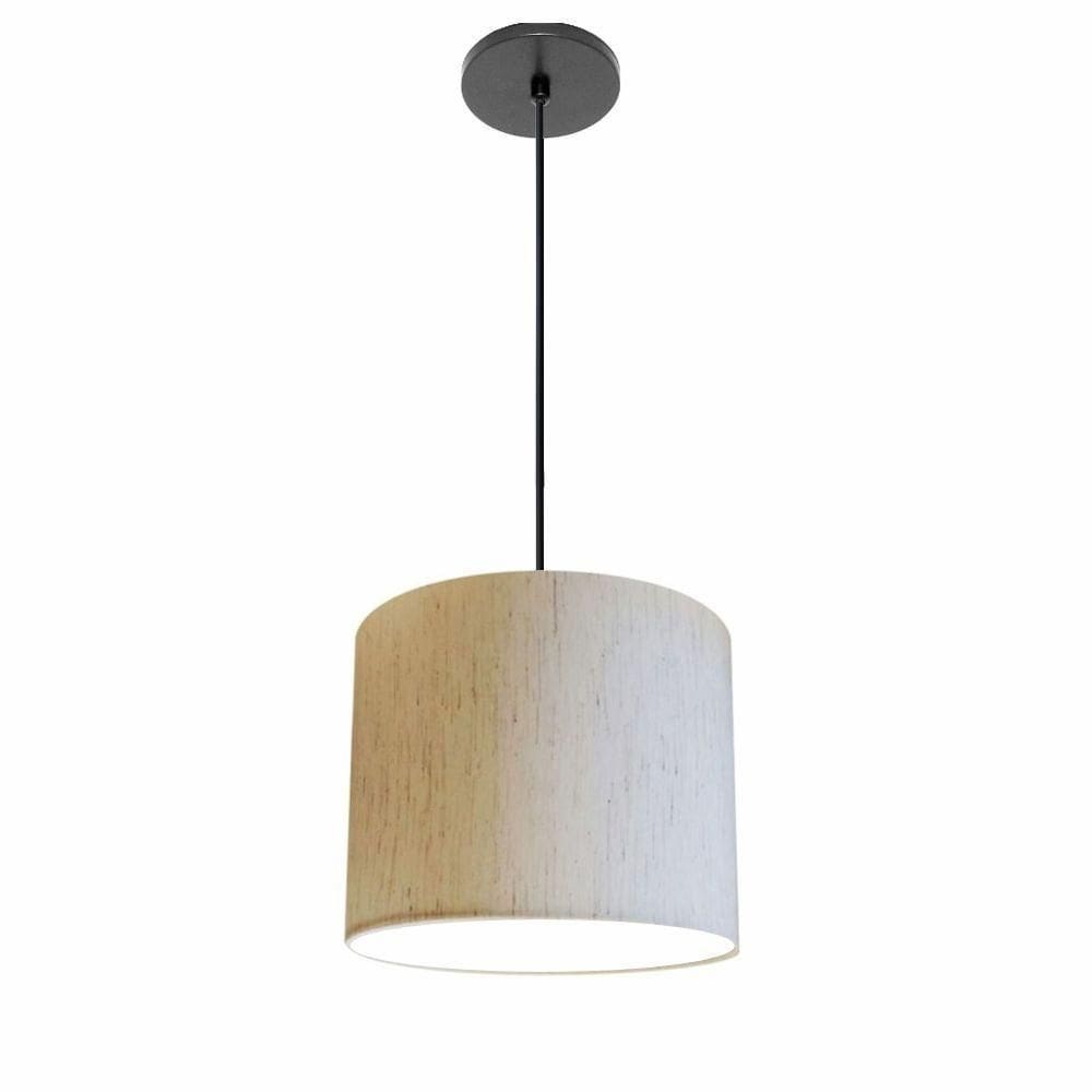 Lustre Luminária Pendente Vivare Free Lux Pe-4106pr Cúpula Em Tecido 20x25cm Linho Bege Canopla Preta E Fio Preto