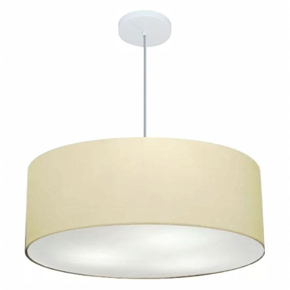 Lustre Pendente Cilíndrico Md-4079 Cúpula Em Tecido 60x21cm Algodão Crú - Bivolt
