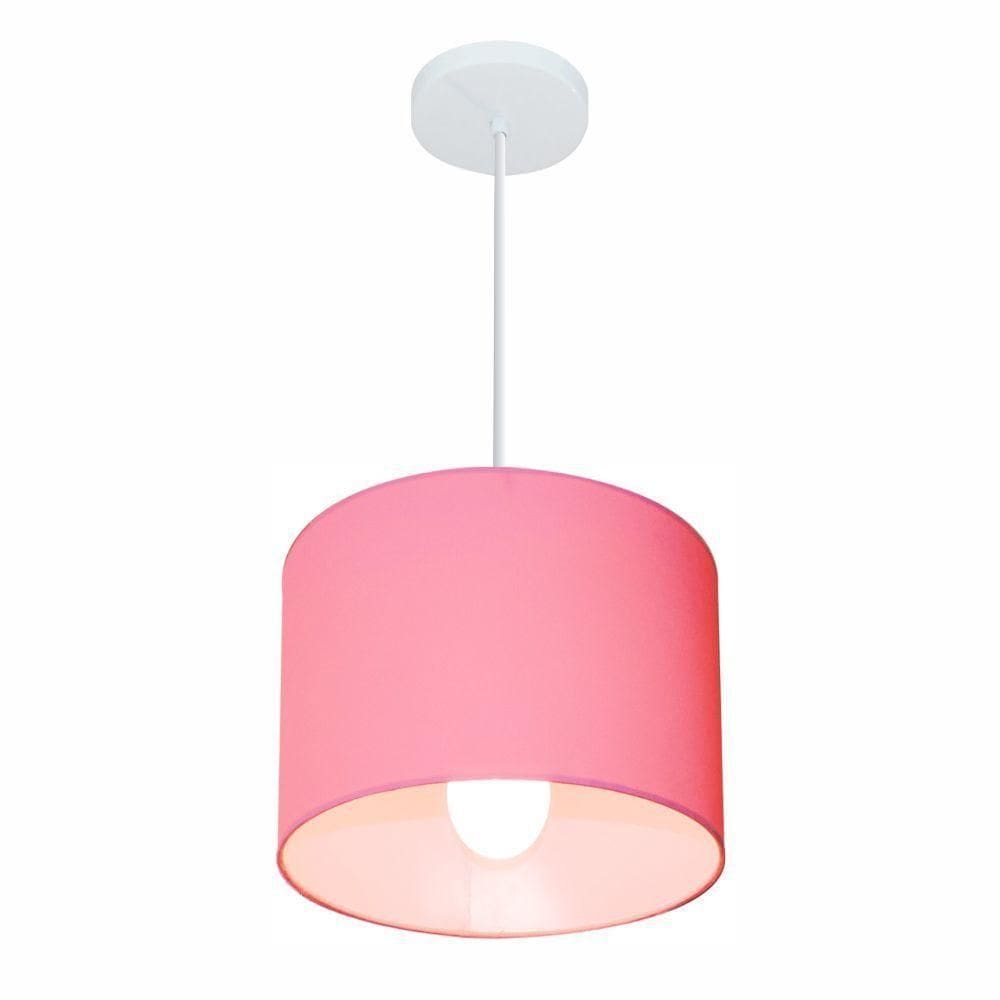 Lustre Pendente Cilíndrico Md-4113 Cúpula Em Tecido 30x25cm Rosa Bebê - Bivolt