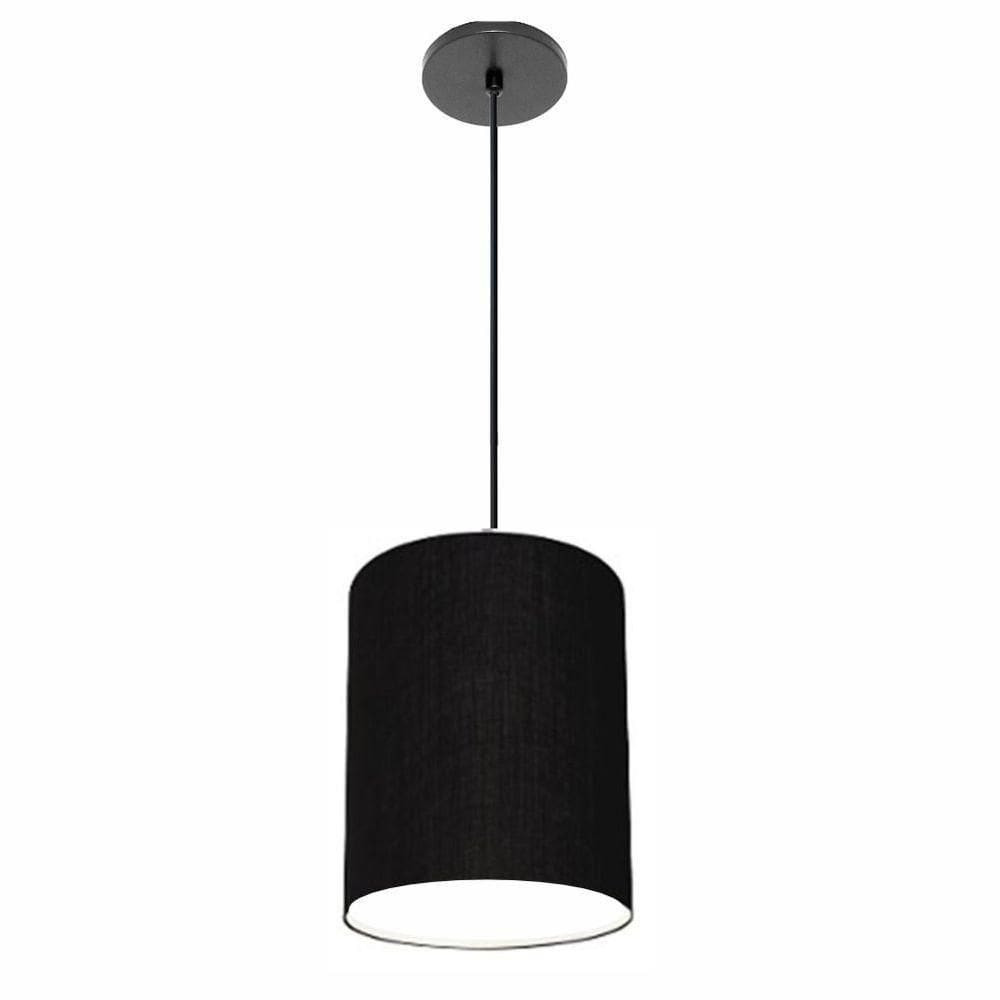 Lustre Luminária Pendente Vivare Free Lux Pe-4103pr Cúpula Em Tecido 15x20cm Preta Canopla Preta E Fio Preto