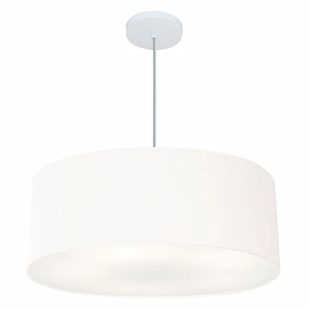 Lustre Pendente Cilíndrico Md-4079 Cúpula Em Tecido 60x21cm Branco - Bivolt