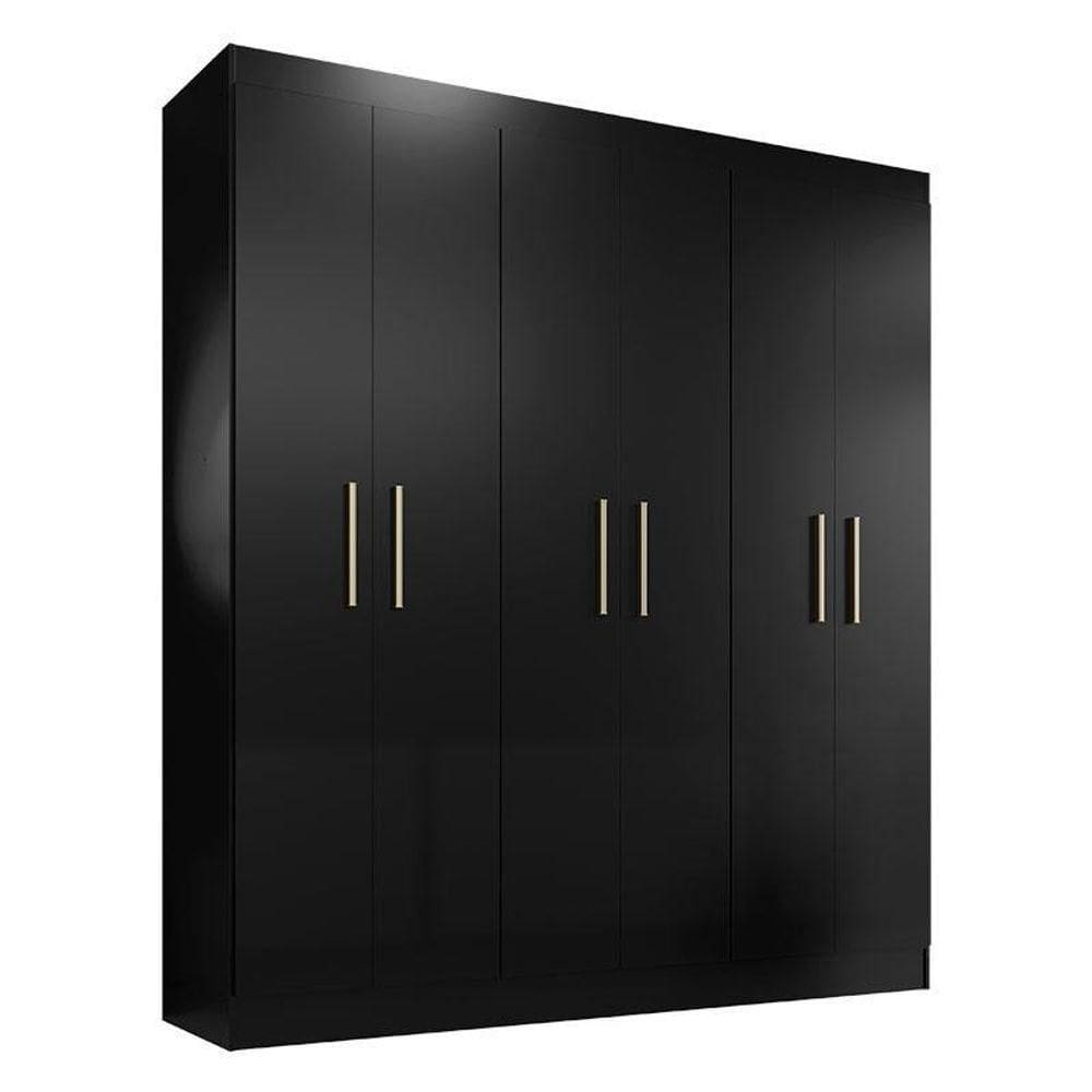 Guarda Roupa Casal Ipê 6 Portas Preto Fosco - Kits Paraná