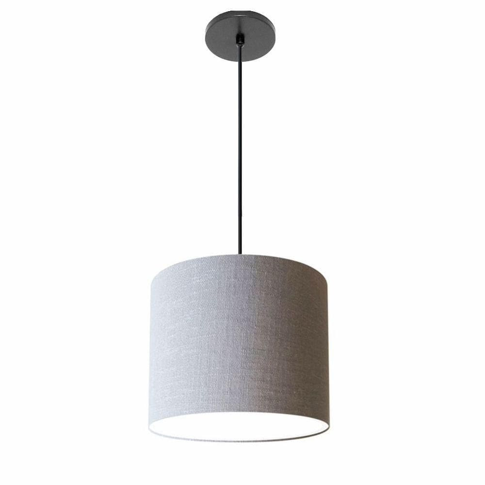 Lustre Luminária Pendente Vivare Free Lux Pe-4106pr Cúpula Em Tecido 20x25cm Rustico-cinza Canopla Preta E Fio Preto