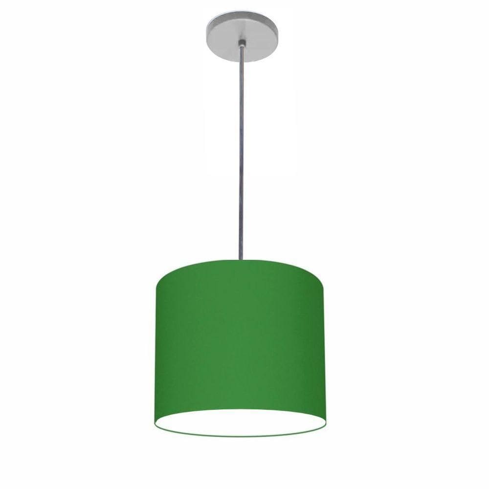Lustre Luminária Pendente Vivare Free Lux Pe-4107cz Cúpula Em Tecido 25x20cm Verde-folha Canopla Cinza E Fio Cristal