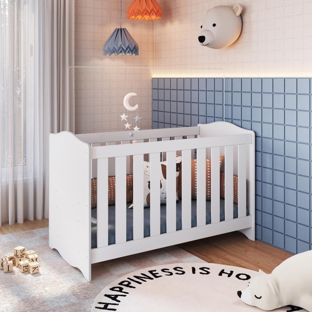 Berço Infantil Cama 3 em 1 Regulagem de Altura Quarto de Bebê Branco