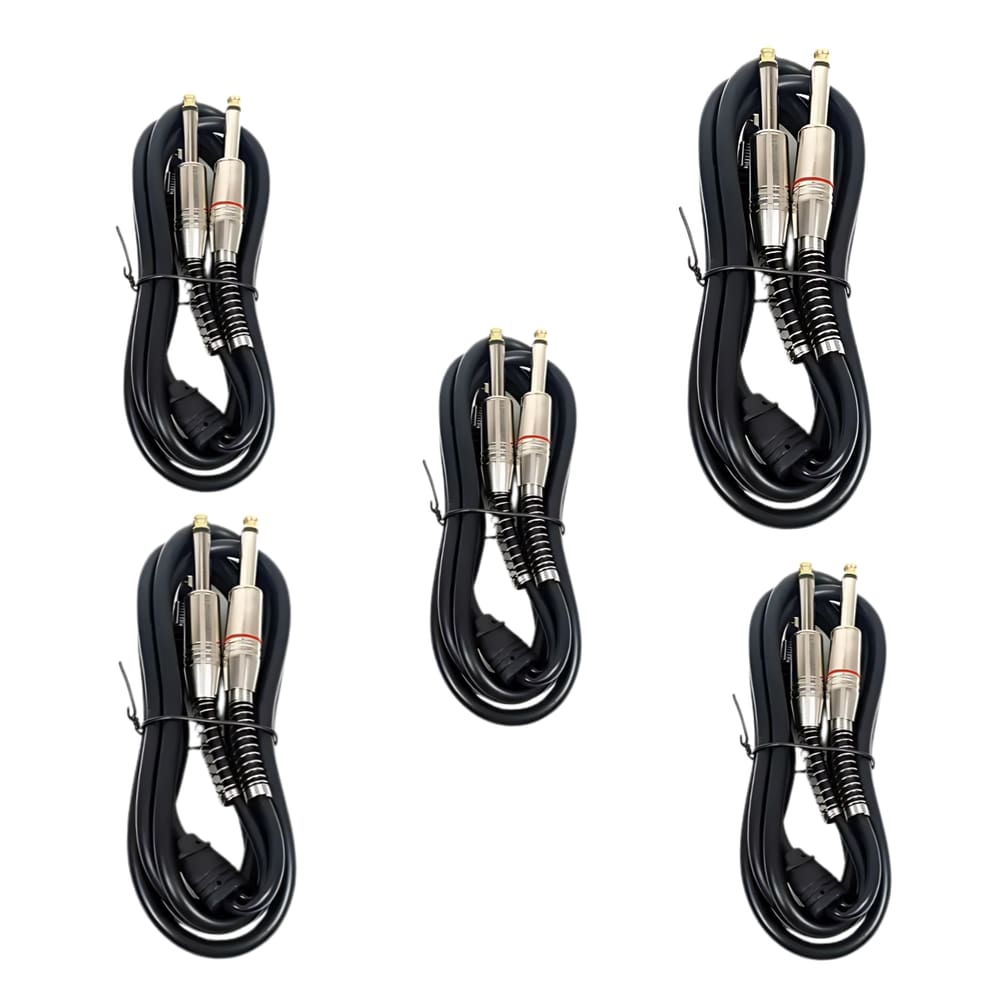Kit 5 Cabo P10 Mono X P2 Stereo MXT 1.8 Metros Ouro