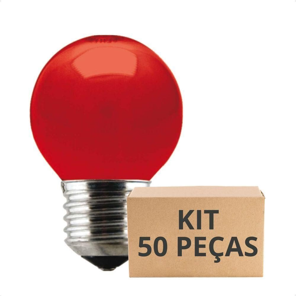 Kit 50 Lâmpadas Incandescente Bolinha Colorida 15w E27 Taschibra Vermelho 110v