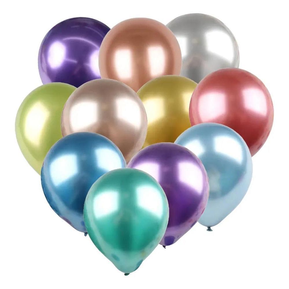10X Balão Bexiga Metalizado Colorido - Cromado - 50 Un - N 1