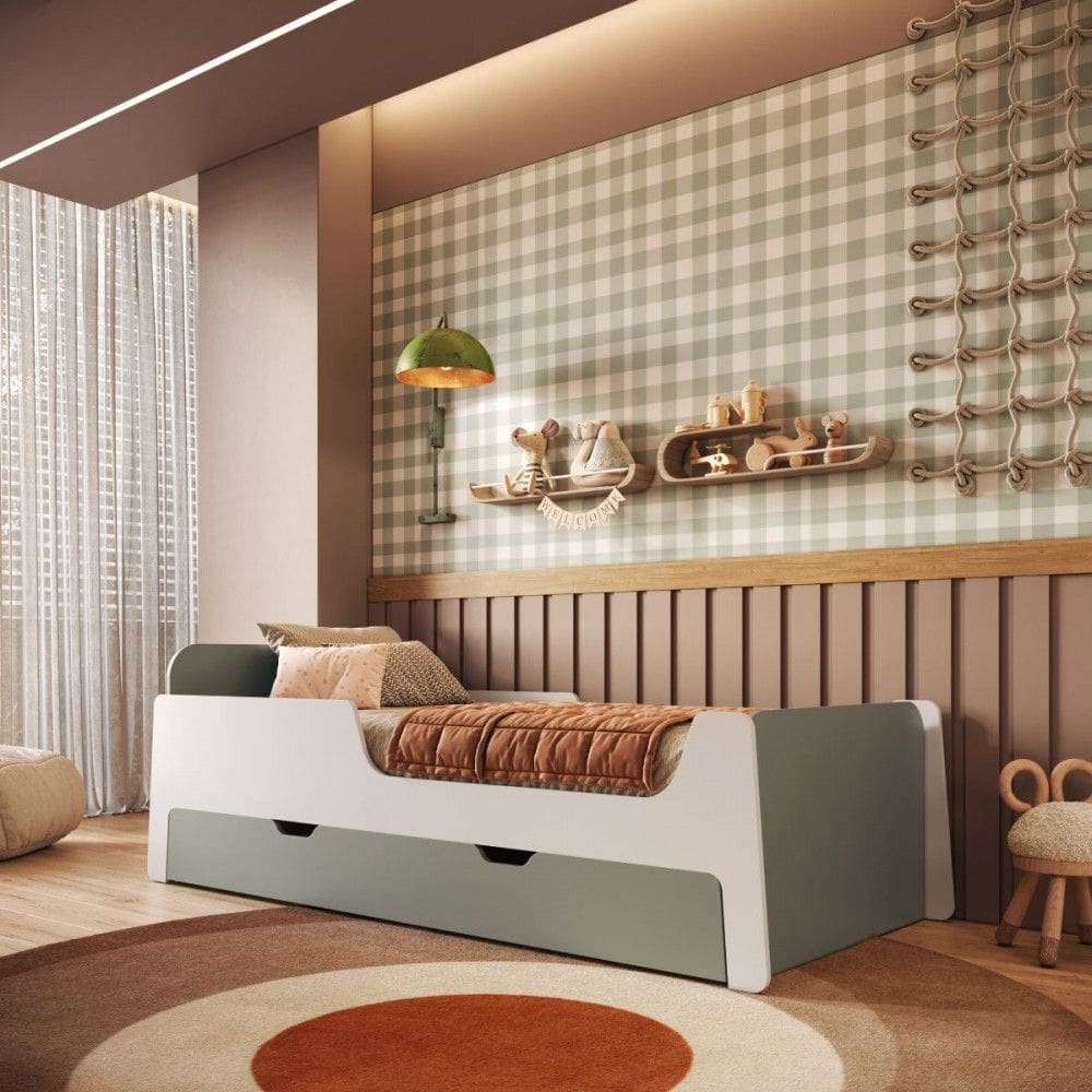 Cama Infantil  Solteiro Mick com Cama auxiliar em MDF Mobikasa