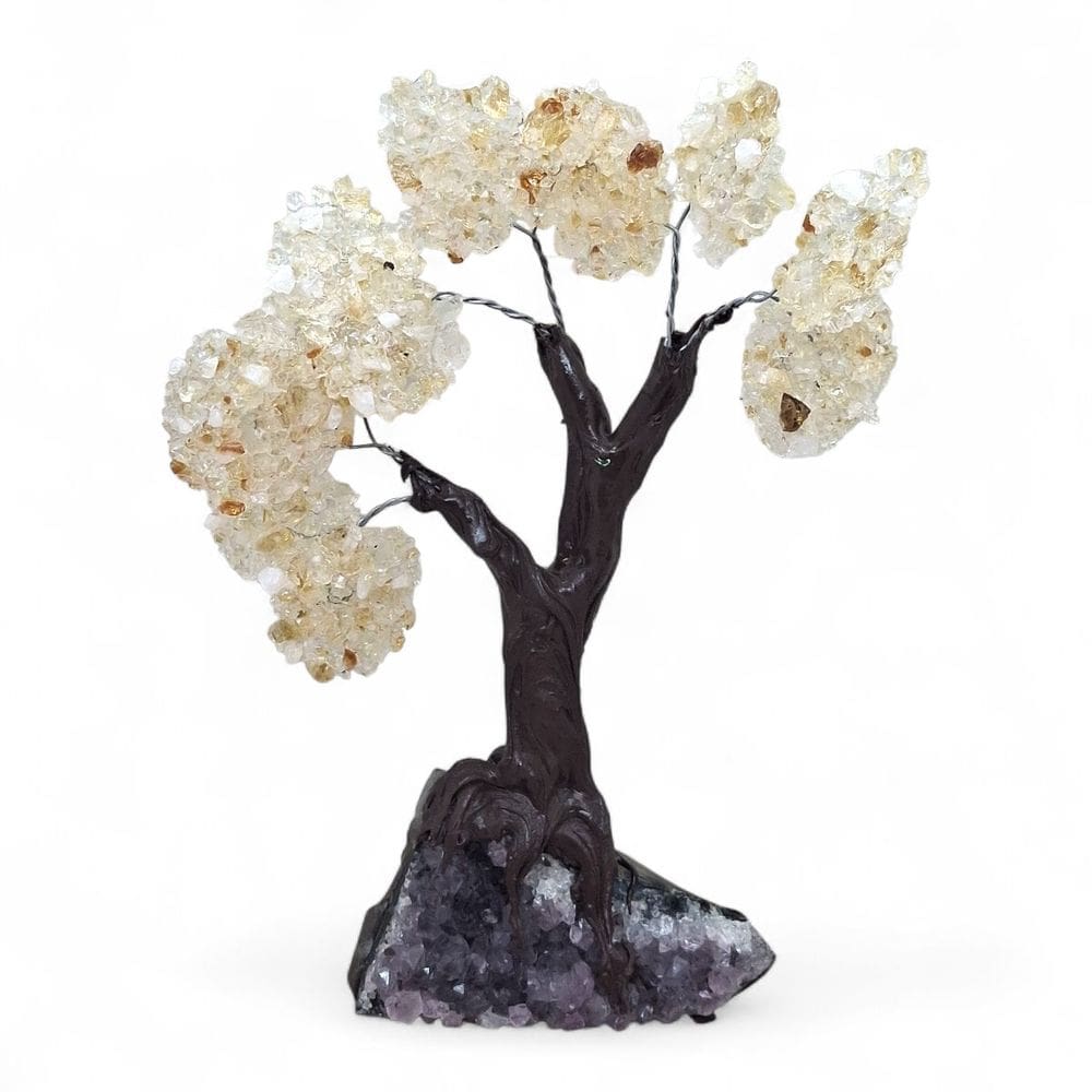 Árvore Pedra Natural Citrino com Base Drusa Ametista 17 cm