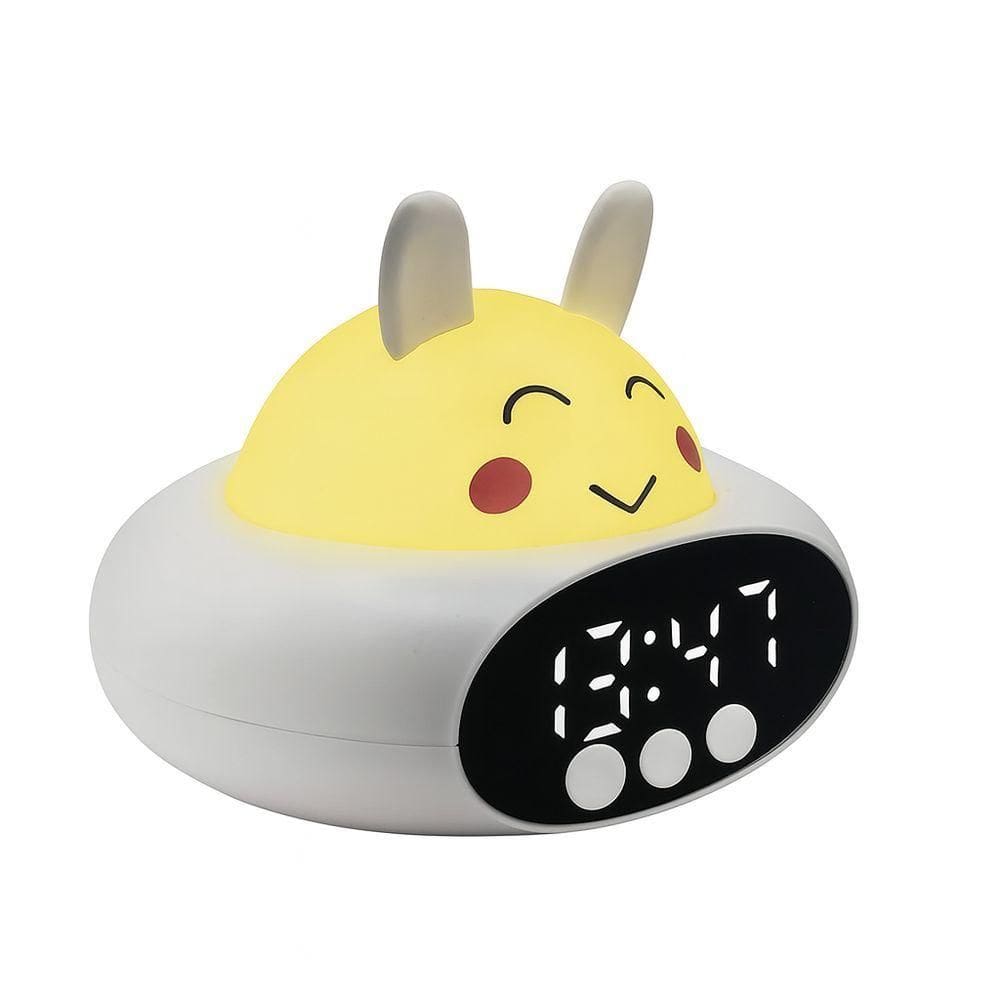 Despertador Infantil Coelho Luz Noturna 7 Cores, Display Led, Recarregável Usb-c, Rotina Divertida