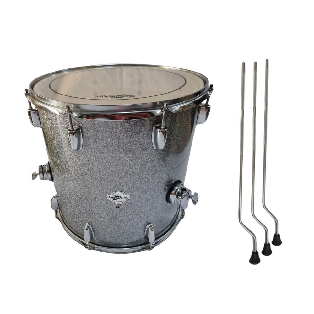 Kit Surdo 16 X 16 Aro 2Mm 8 Afinações Silver Sparkle + 3 Pés