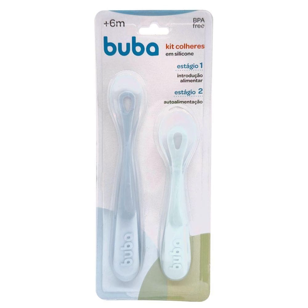 Kit 2 Colheres Em Silicone Fases 1 E 2 Azul 18829 - Buba