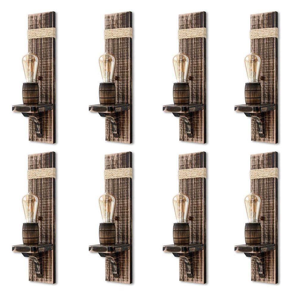 Kit 8 Arandelas Sisal Delenha Decor Rústico Madeira Maciça