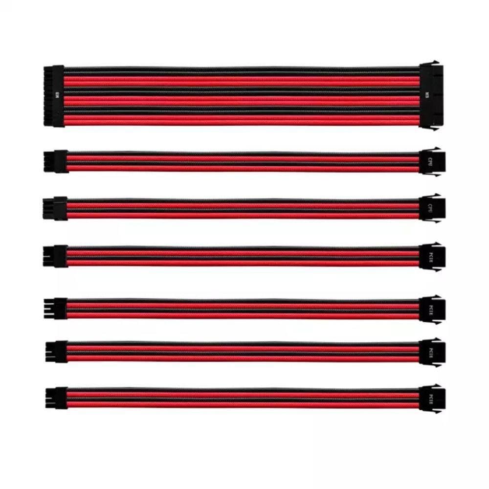 Kit De Cabo Extensor Sleeved Para Fonte Cooler Master Vermelho-preto Rdbk Gl Pvc 30 Cm 7 Cabos - Cma