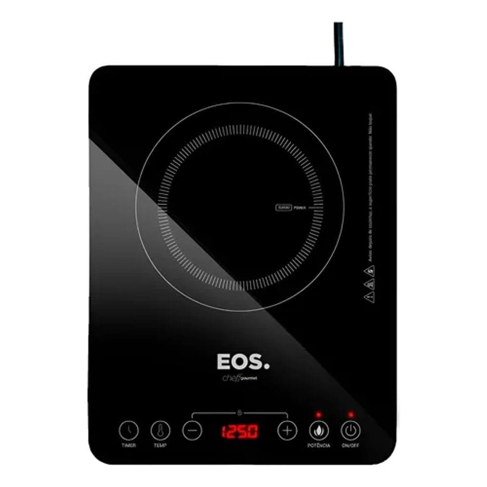 Cooktop de Indução EOS Cheff Gourmet, 1 Boca, 2000W, Painel Digital Touch Full Glass e Timer até 3h Bivolt
