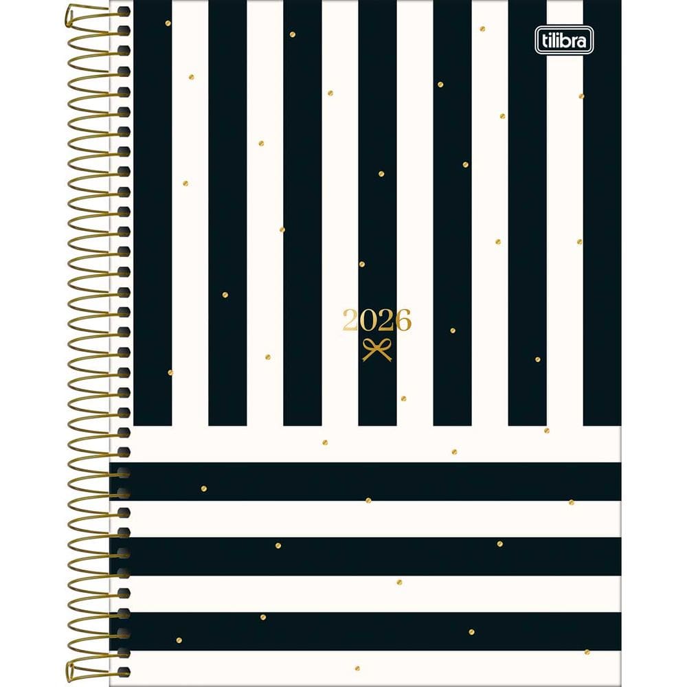 Tilibra - Agenda Espiral Diária 20 x 27,5 cm West Village 2026 - Listras Verticais-Horizontais