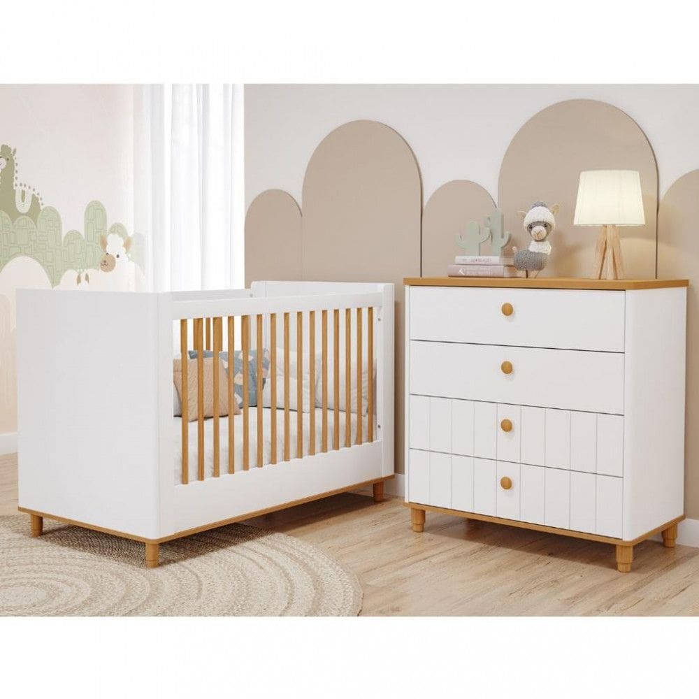 Quarto de Bebê Completo Berço e Cômoda 4 Gavetas 100 MDF Lívia