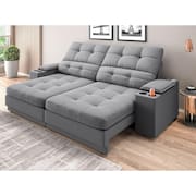 Sofá com Porta Copos e Carregador USB Eureka 2,00m Assento Retrátil e Reclinável Velosuede - NETSOFAS