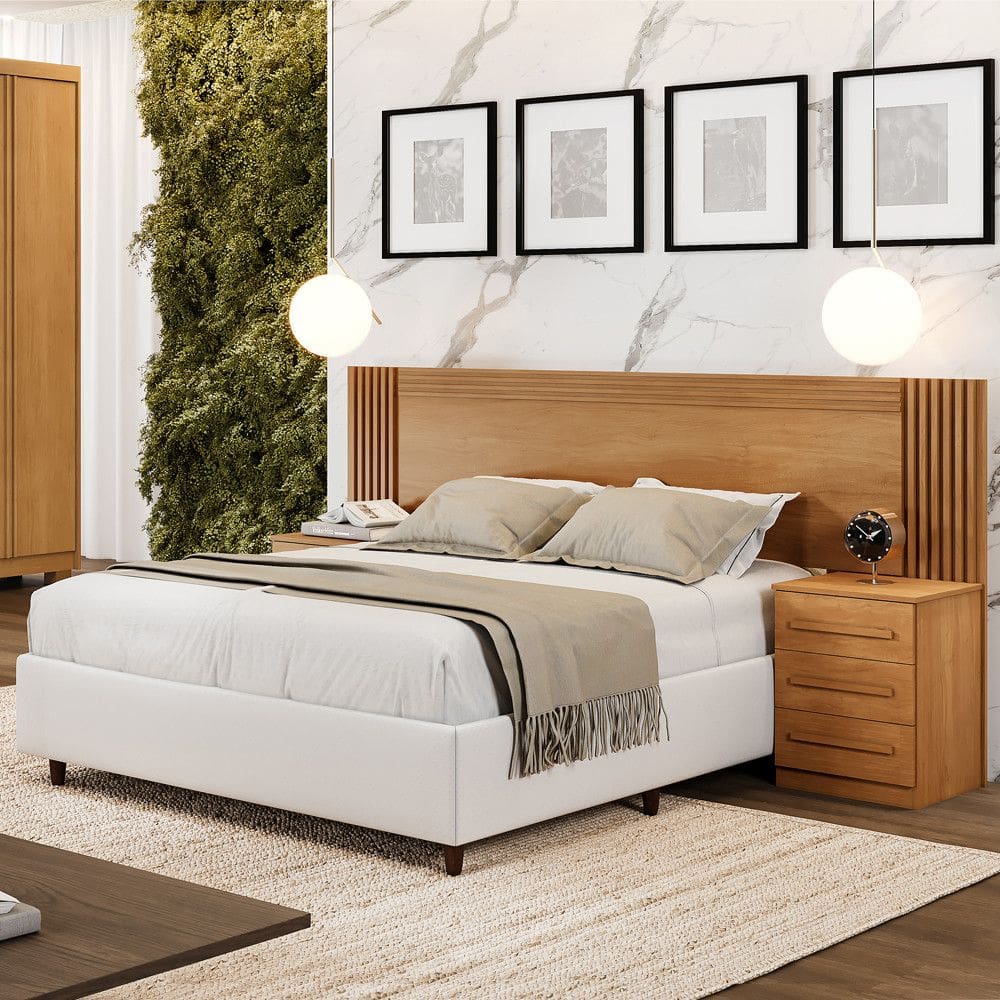 Cabeceira Ripada Extensível com 2 Mesas de Cabeceira Valência Benetil