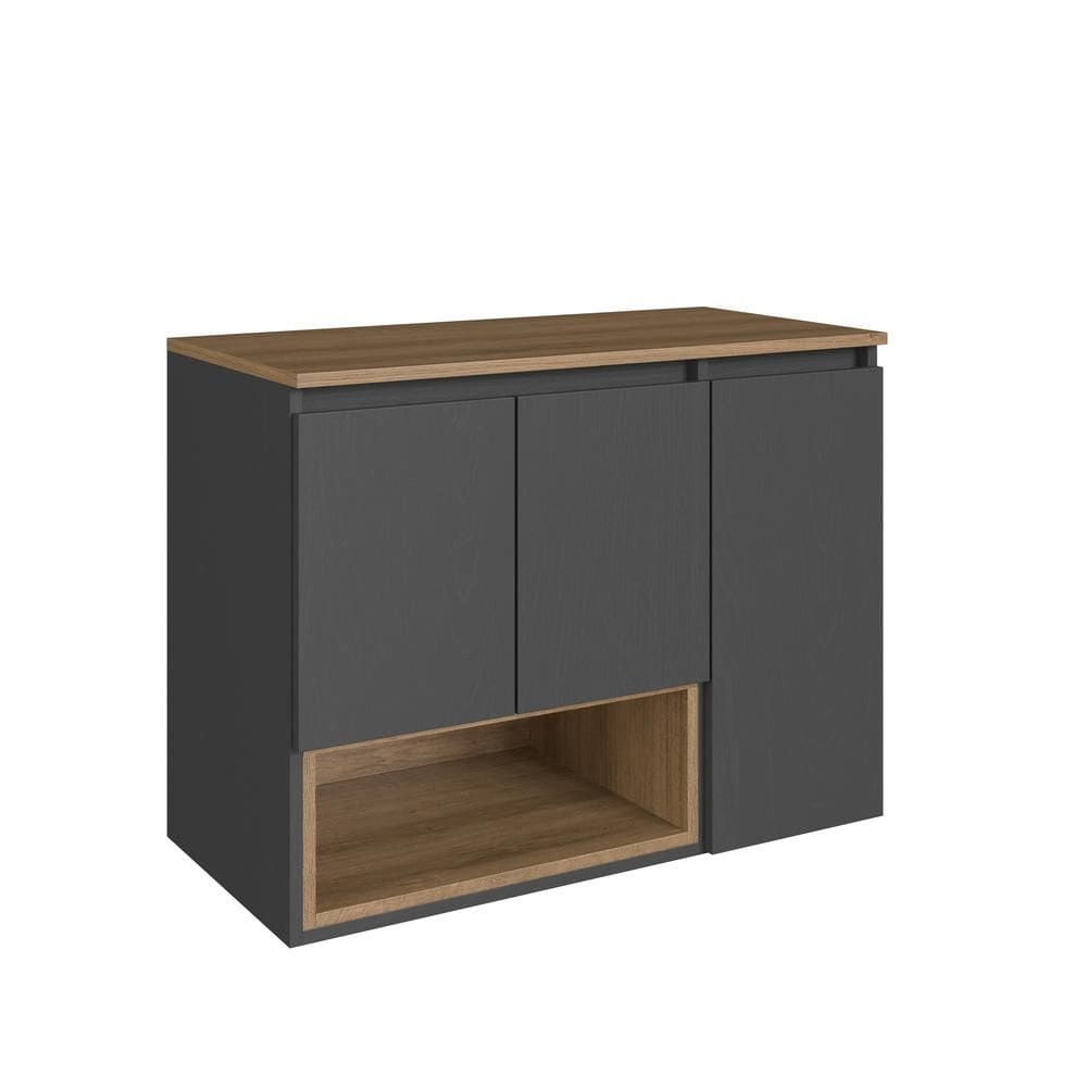 Gabinete de Banheiro Suspenso 80cm 3 Portas 1 Nicho Marrom/Grafite Cecília BL9220 - Faema Móveis