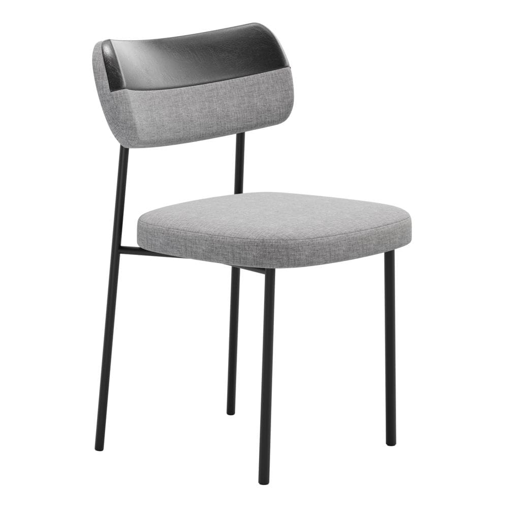 Cadeira Sala de Jantar Lila com Encosto Couríssimo Preto Linho Cinza - Desk Design