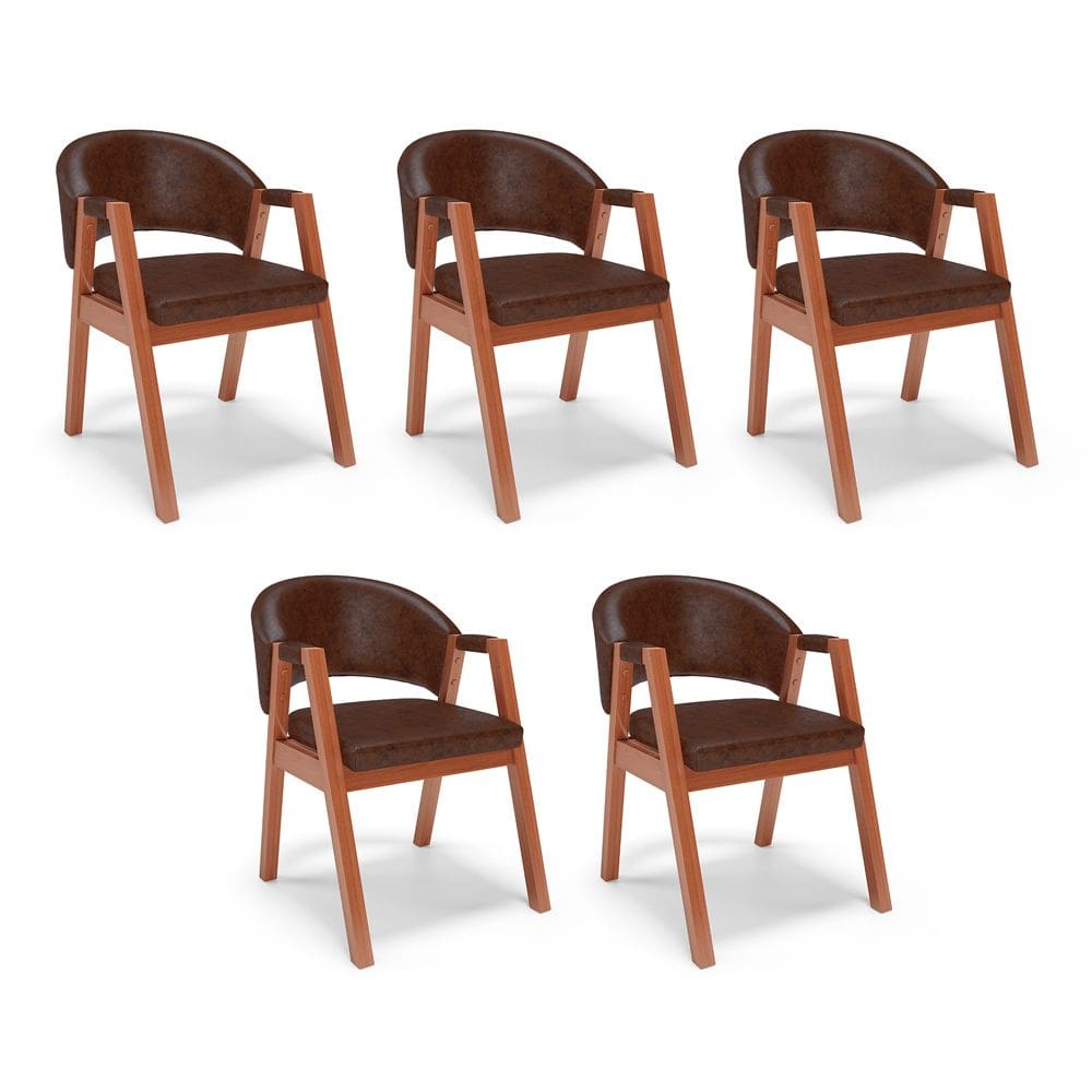 Kit 05 Cadeiras de Jantar e Living Anisha Estofada Couríssimo Whisky - Desk Design