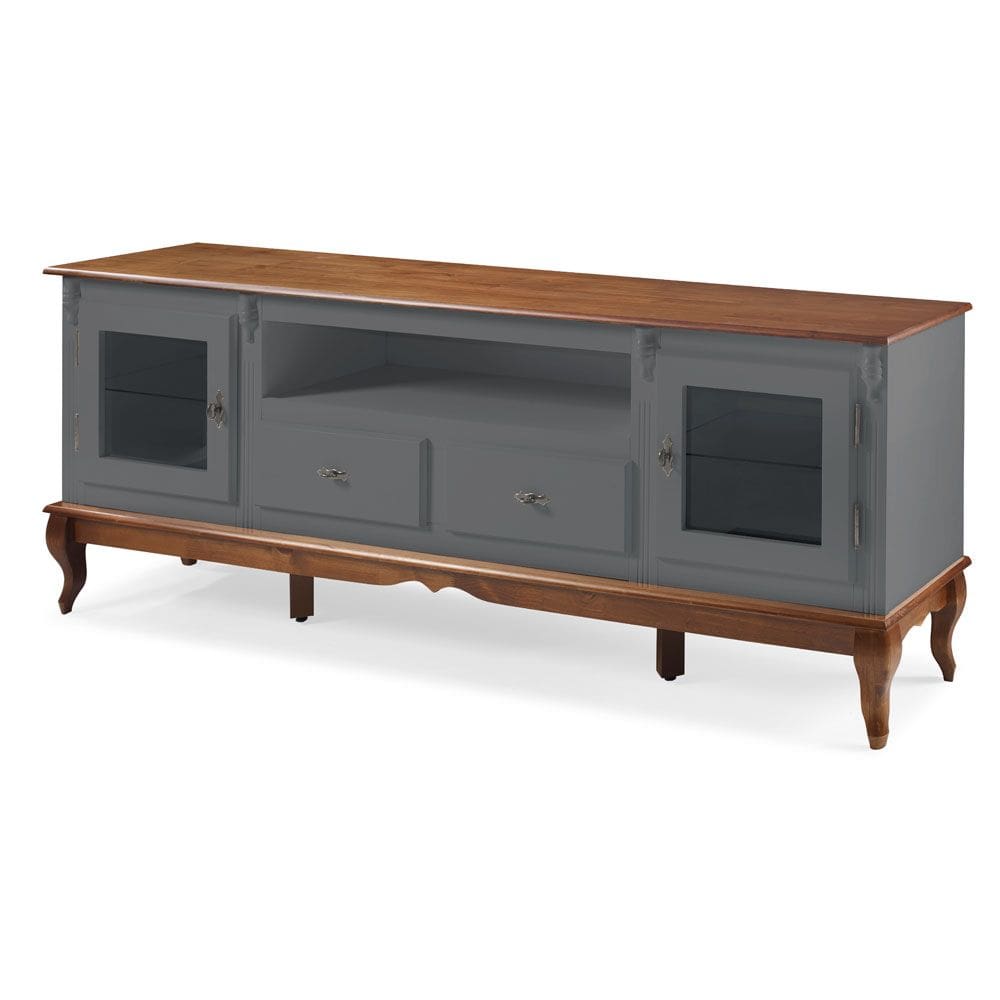 Rack para Tv com Pés Luis XV 2 Gavetas 2 Portas e Nicho 60503 Linz Móveis - Cinza/Imbuia Glazer