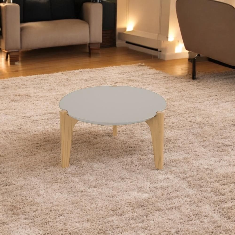 Mesa de Centro Caribe 55cm p/ Decoração e Utilidades - Off White Perolizado/Freijo