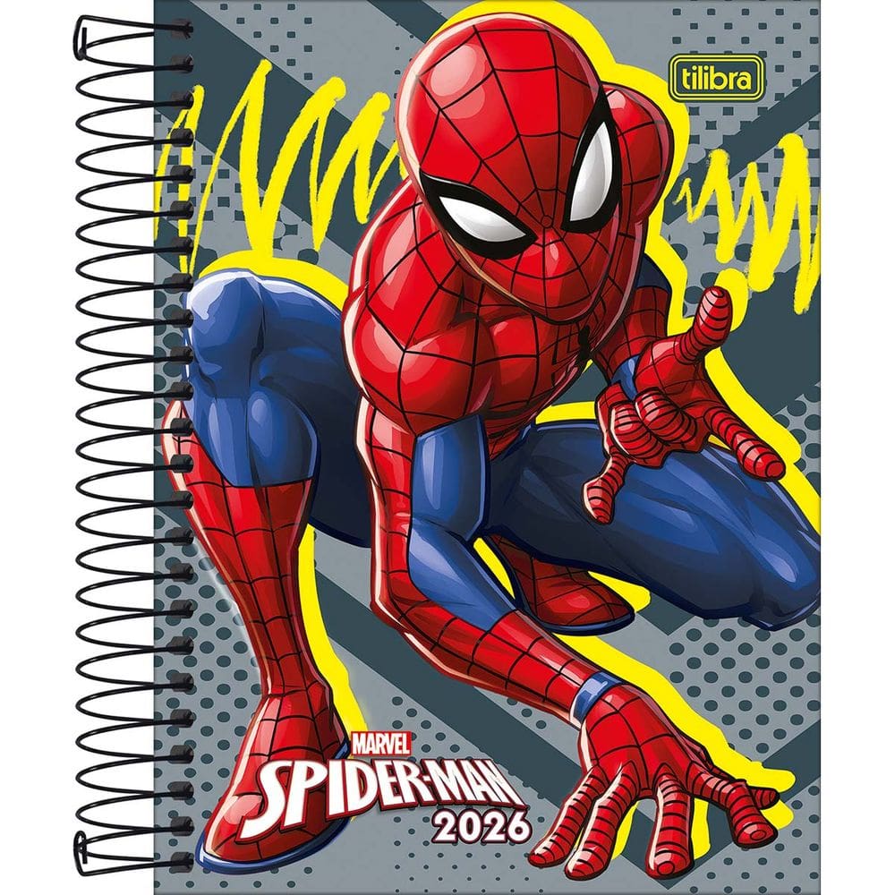 Tilibra - Agenda Espiral Diária 11,7 x 16,4 cm Spider-Man 2026 - Fundo Cinza