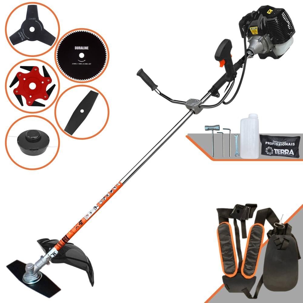 Roçadeira Terra GRH520 52cc À Gasolina 2T 2,5HP 6.500rpm Com Lâmina 2 Pontas + Lâmina 3 Pontas + Lâmina 6 Pontas + Lâmina 80 Dentes + Carretel Nylon