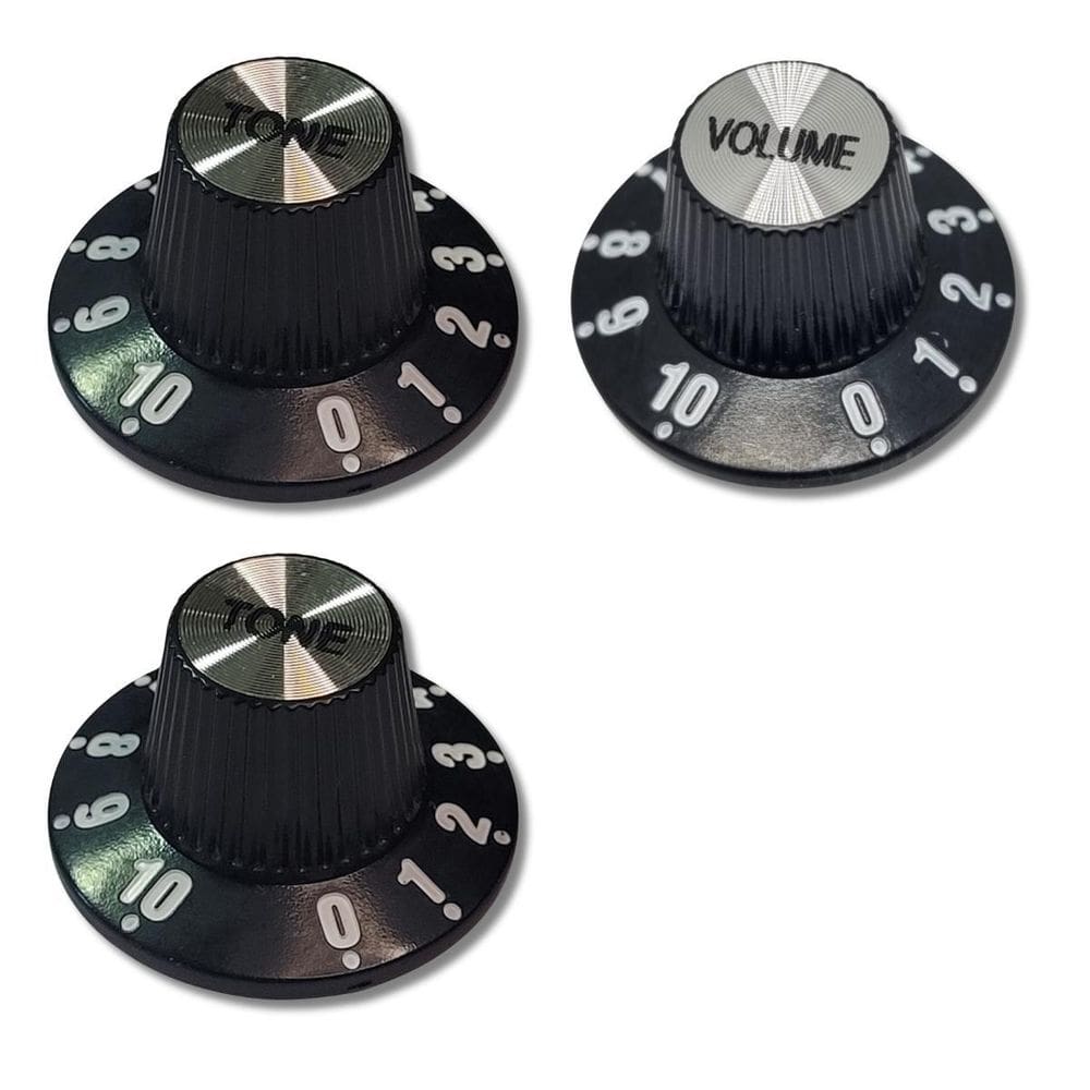 Kit 3 Knob Black Guitarra Vintage 1 Volume 2 Tone Preto