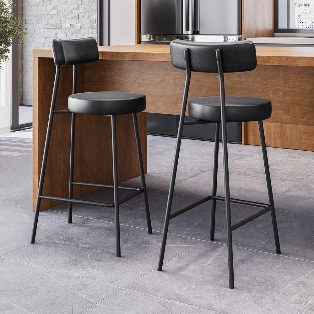 Kit 02 Banquetas Alta Cozinha Kobe Estofada com Encosto Couríssimo Preto - Desk Design