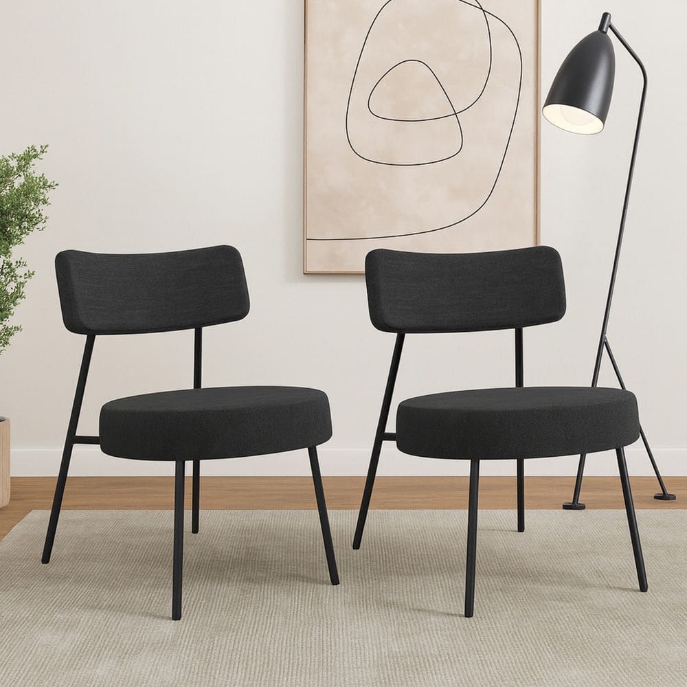 Kit 02 Poltronas Decorativas Sala de Estar Kobe Estofada com Encosto Linho Grafite - Desk Design