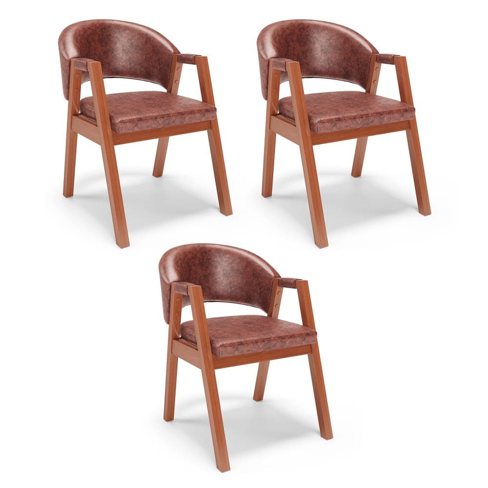 Kit 03 Cadeiras de Jantar e Living Anisha Estofada Couríssimo Marrom Cleveland - Desk Design